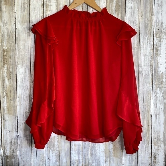 Ann Taylor Red Sheer Ruffle Double Layered Blouse - Picture 1 of 6